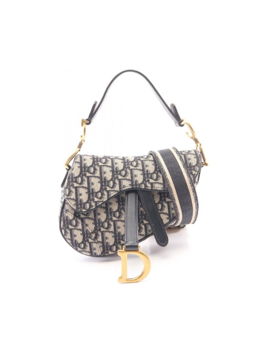 Dior Saddle Bag Mini Oblique Jacquard 2-Way Navy Canvas Leather
